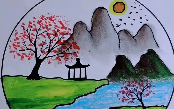 儿童简笔画零基础画画,简笔山水画