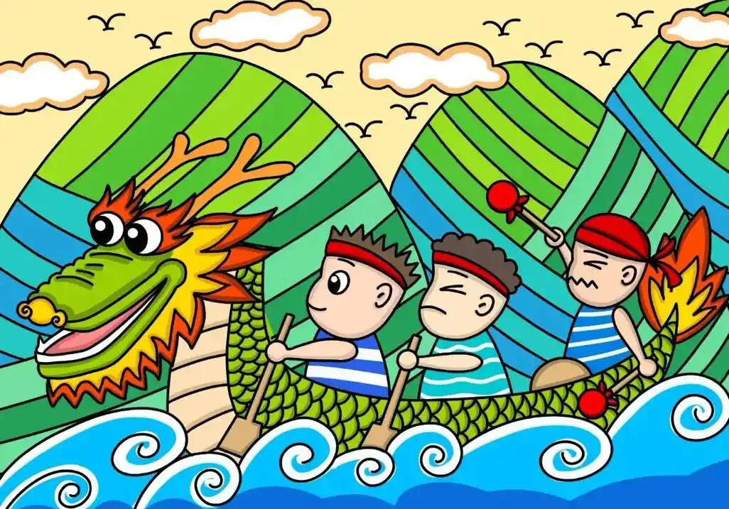 赛龙舟绘画简单.#创作灵感 端午节龙舟主题画创意美术来啦#赛 - 抖音