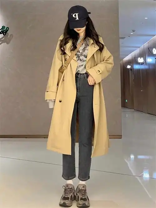 早秋季韩系中长款卡其色风衣外套女春秋款2023新款高级感气质大衣