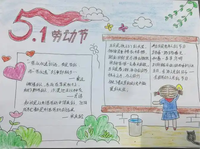 马栏镇英才学校——五年级劳动节手抄报