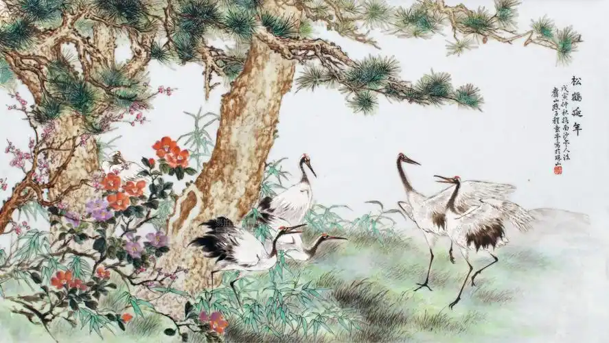程意亭(1895～1948) 松鹤延年瓷板画