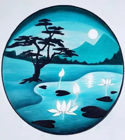 荷塘月色彩铅画步骤