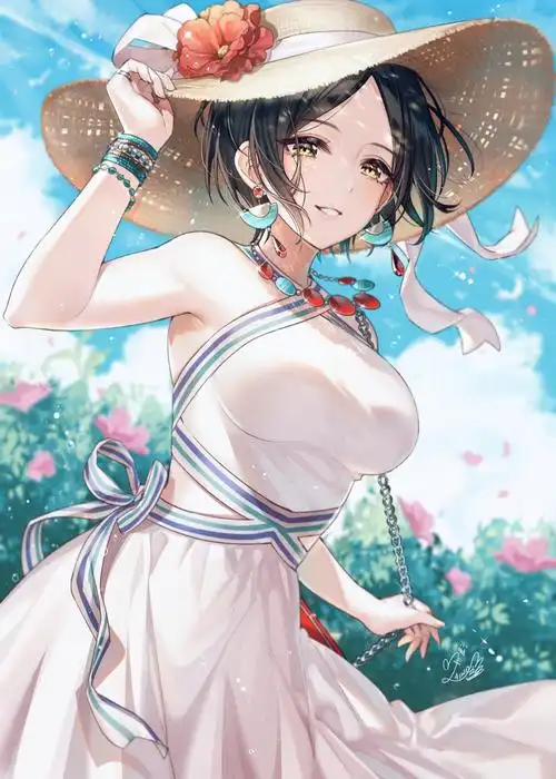 夏天偶像大师灰姑娘女孩裙子帽子大胸的动漫美女2k手机壁纸