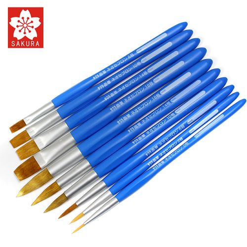 sakura樱花水彩笔水彩颜料笔 丙烯圆头水粉笔平头扁头单支装一套