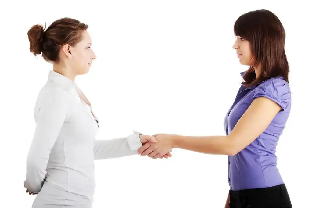 商务握手,两位同事妇女之间业务握手