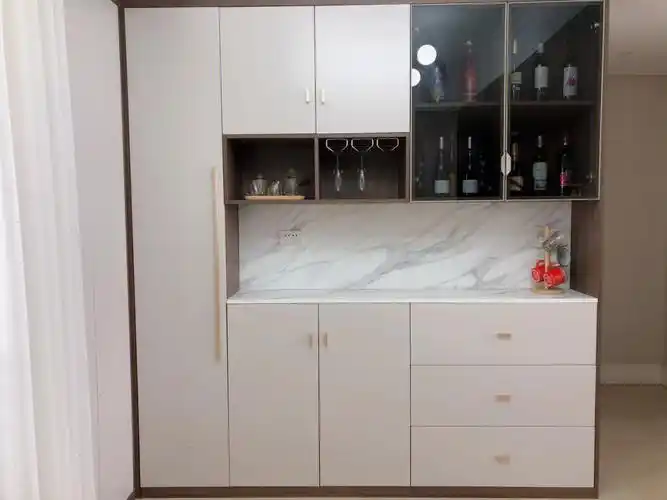 索菲亚月牙白复古栗木餐边柜