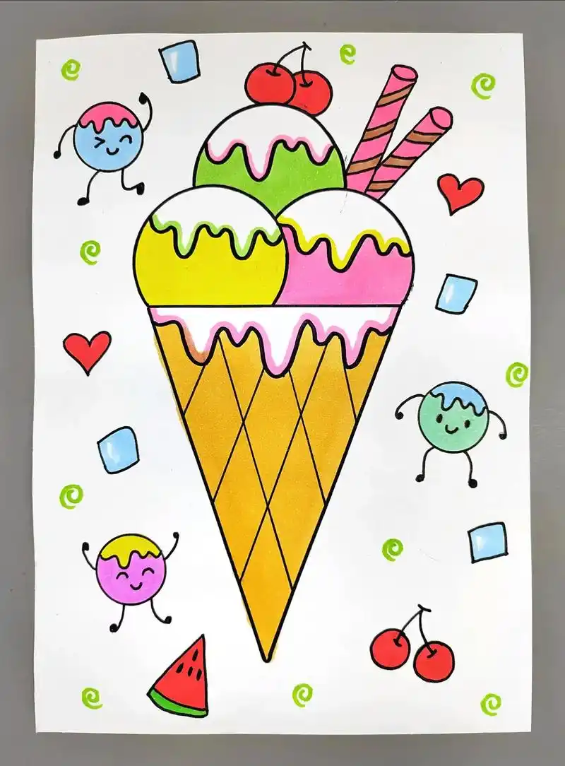 夏天主题画!一起来画美味的雪糕吧,简单好看,炎热的夏天来一口 - 抖音