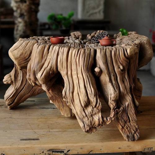 荣宝斋收藏已出风化木老榆木百年皂角木树墩茶桌花架茶台古韵一流