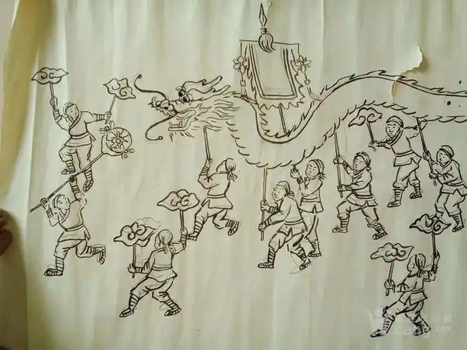 包邮一口价,原创作品水墨画人物画,吉庆百子图之舞龙,不是宣纸
