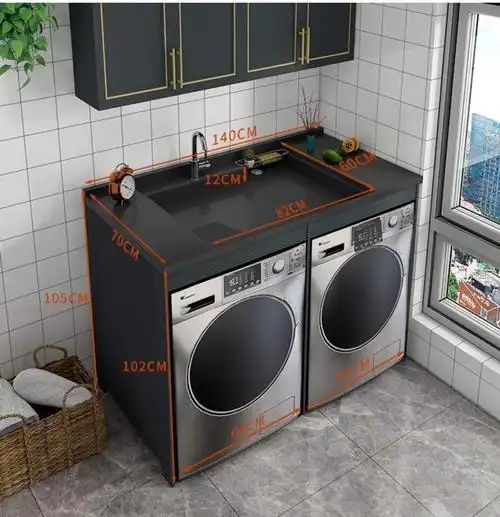 阳台太空铝阳台烘洗双机位洗衣柜台上盆滚筒洗衣机烘干机一体柜组合柜