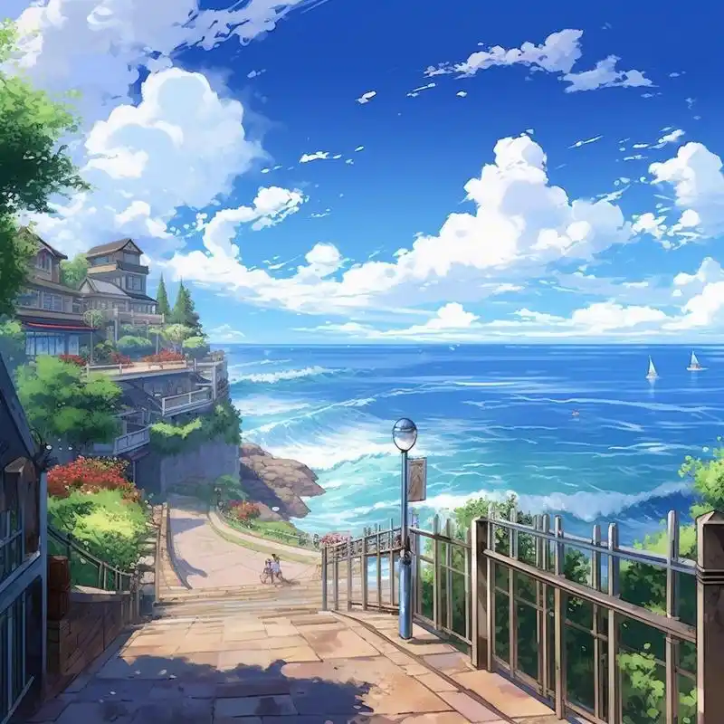midjourney | ai绘画 动漫海边场景 壁纸 谁能不爱动漫中浪漫宜人的