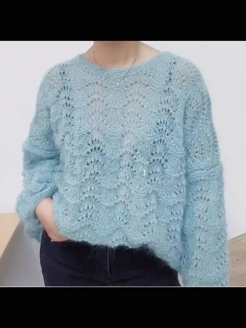 凤尾花毛衣,可长袖可短袖,后附花样图解     用针:9号针,7号针 用线