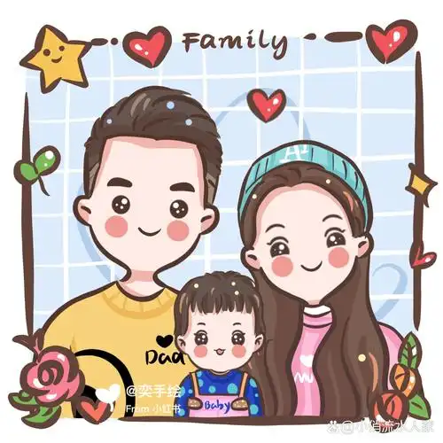 手绘可爱卡通全家福头像 超级温馨的一家三口,幸福的一家四口,可可