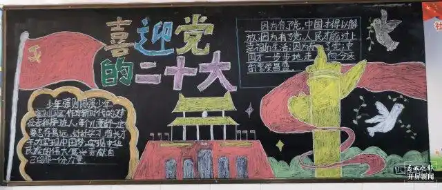 学党史讲红色故事绘制主题黑板报北京路小学喜迎党的二十大