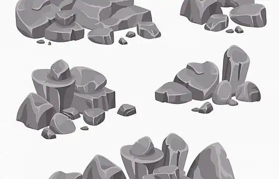 5款杂乱堆放的卡通漫画石头石块图片免抠矢量素材