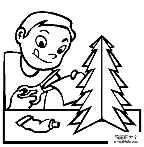 做手工的小男孩简笔画图片