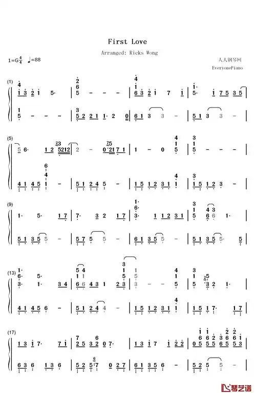 first love 钢琴简谱-数字双手-宇多田光-看琴谱网