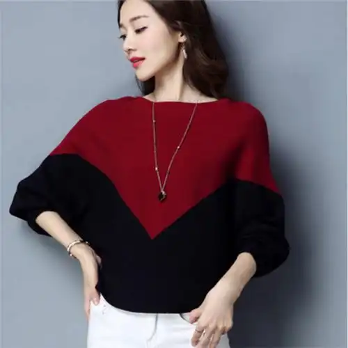 针织毛衣女一字领蝙蝠衫