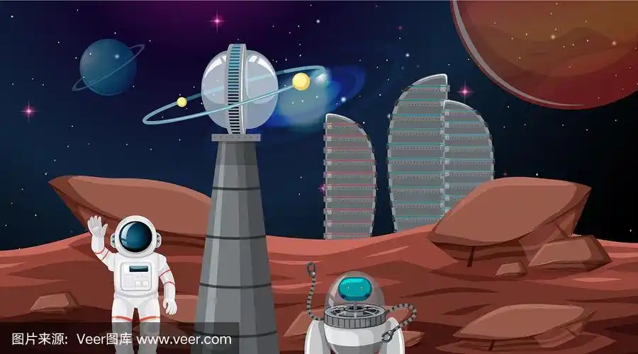 宇航员在太空城市