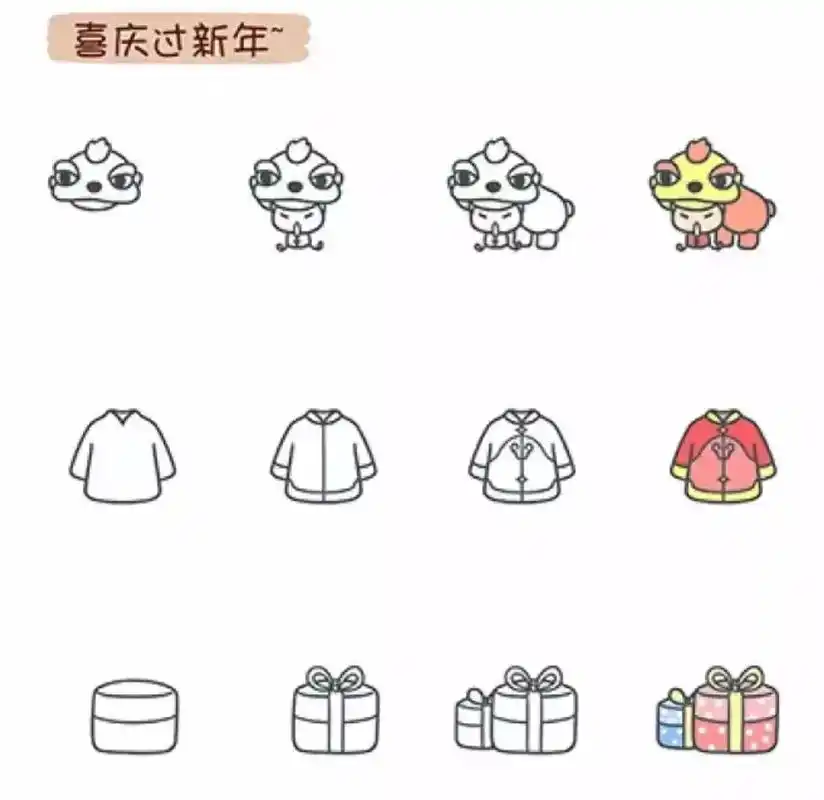 图文伙伴计划#简笔画 新年穿新衣,发红包,堆雪人 - 抖音