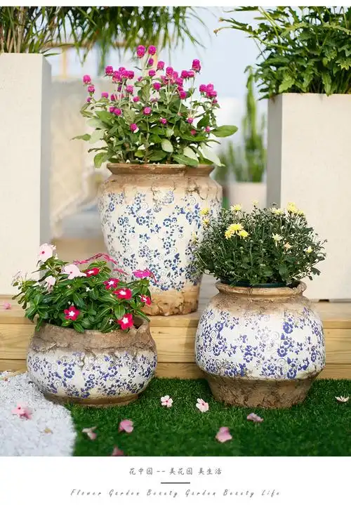 青花瓷创意花盆陶瓷大口径庭院阳台布置装饰多肉粗陶紫砂大号清仓