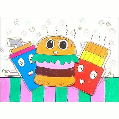 儿童画汉堡套餐