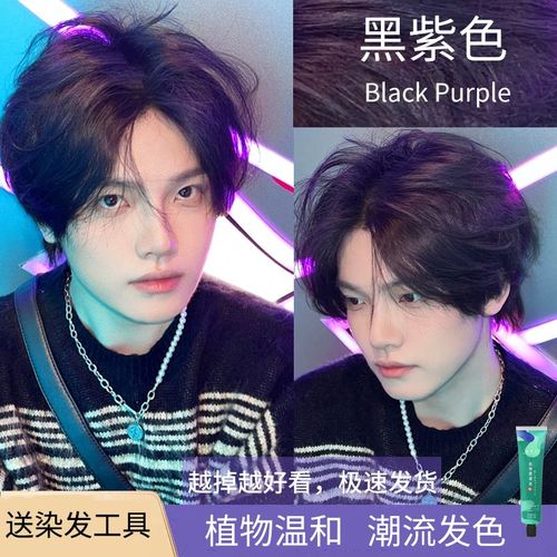 黑紫色染发剂膏树莓紫男生专用植物自己在家染头发显白2024流行色