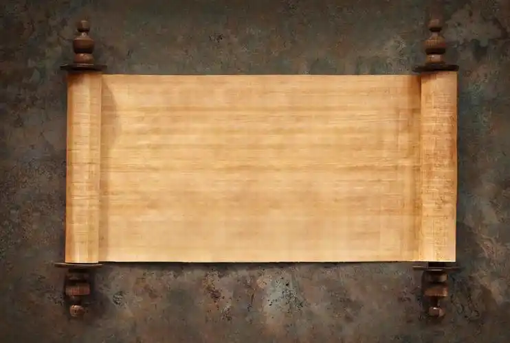 空白卷轴打开,古老的羊皮纸滚动与空白纸莎草纸上石背景与剪切路径