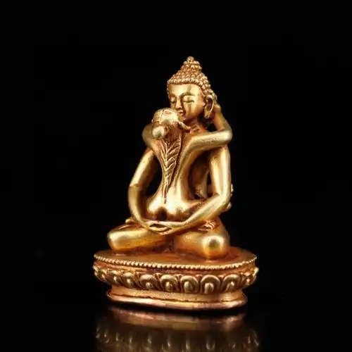 珍藏藏传密宗佛教尼泊尔藏佛欢喜佛袖珍铜像黄铜佛像