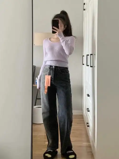 163110香芋紫77灰色阔腿裤显身材又遮胯75