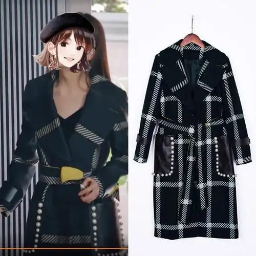 乔安你好颖儿乔安同款韩版手工钉珠风衣中长款2019冬季新款外套女