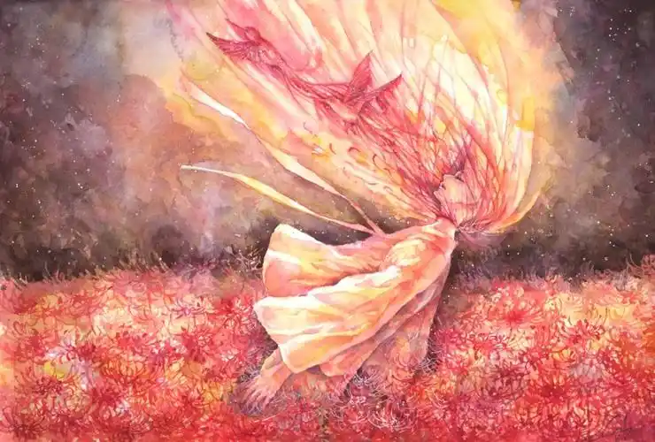 二次元,彼岸花,曼珠沙华,acg,插画,卷毛是直男引魂之花,开彼岸.