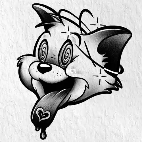 原创纹身手稿黑白汤姆猫