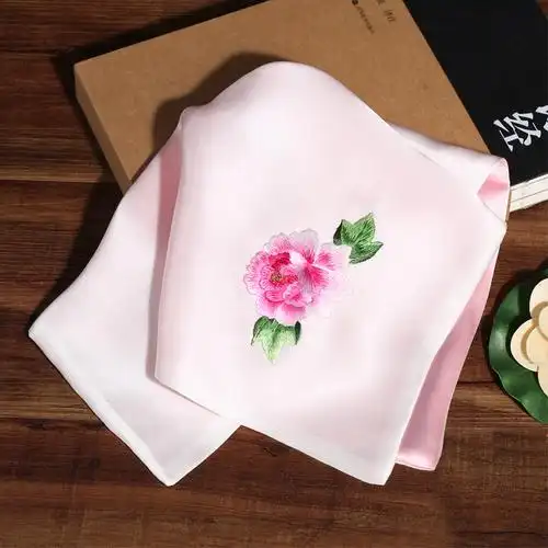 真丝绣花手帕苏绣手绢苏州刺绣牡丹双层双面手帕