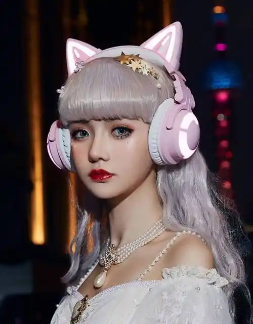 汉伊卫妖舞头戴式猫耳耳机发光妖舞 猫耳朵耳机3s头戴式无线蓝牙电竞