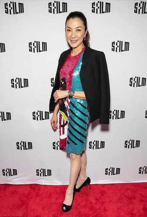 杨紫琼最新电影备受好评身着色彩斑斓的亮片礼服亮相国际电影节