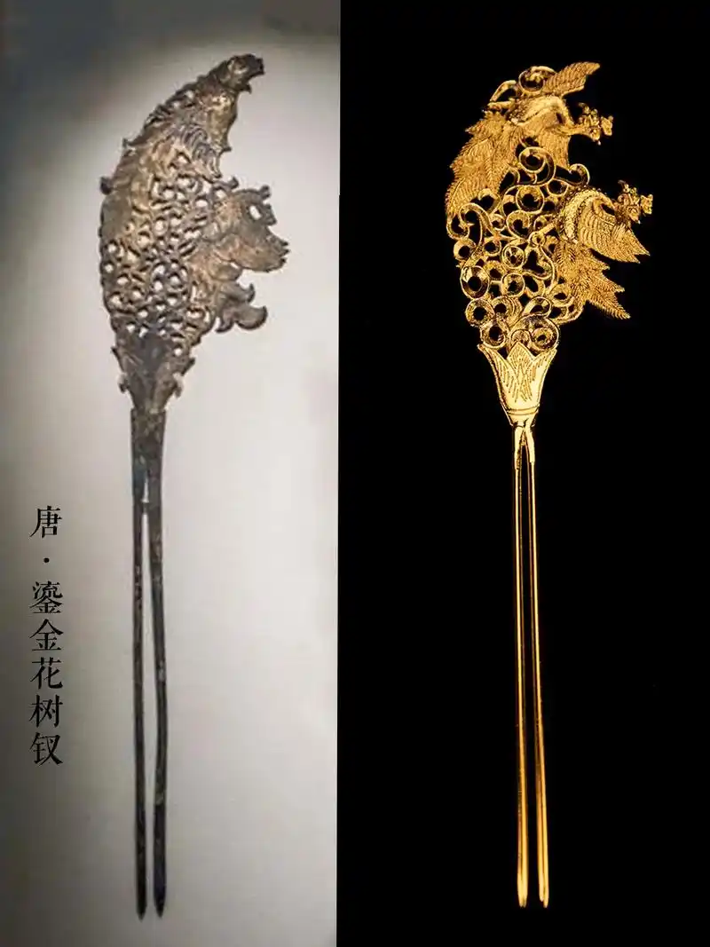 复刻唐风·鎏金花树钗 敦煌壁画同款发簪.
