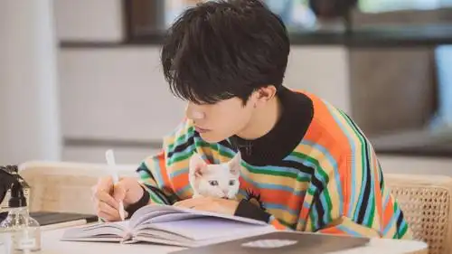 电脑壁纸 明星 大陆明星 青春活力少年易烊千玺彩色条纹毛衣慵懒写真