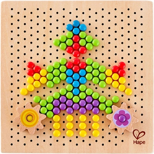 德国hape蘑菇钉大号拼插板拼图钉 百变像素画-玩具动作思维