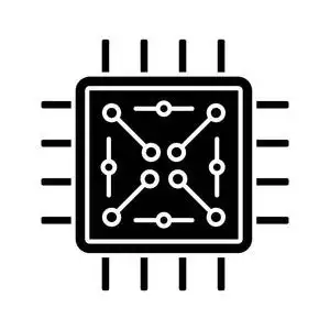 带有电子电路字形图标的处理器. 带有微电路的微处理器.
