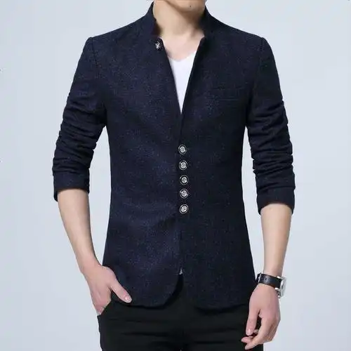 男士休闲西服修身青年中山装款帅气小西装男外套韩版商务潮流单西