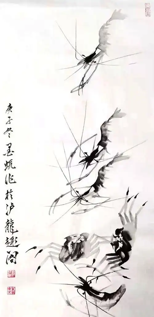 墨虾邱述军老师作品欣赏|水墨|虾蟹图|画家|写意画_网易订阅