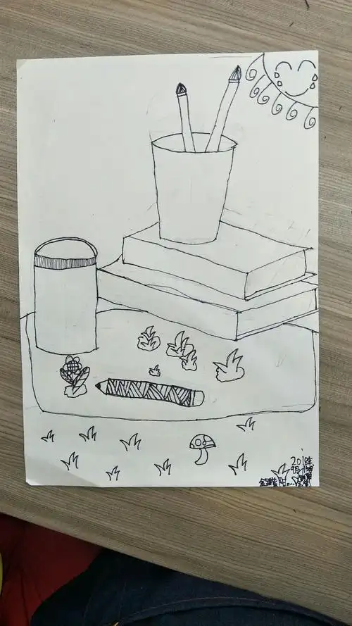 天星美术与您分享  线描写生……文具组合>>