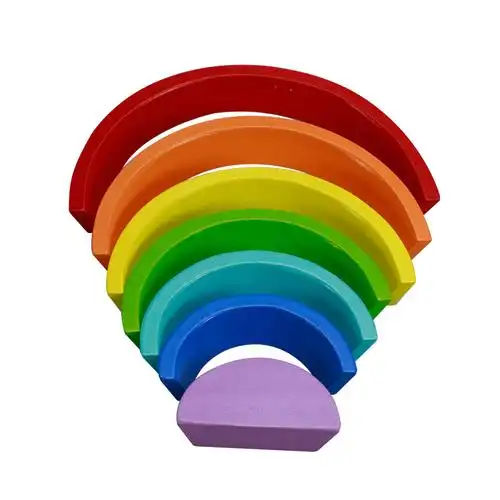 wooden rainbow stacker game learning toy geometry