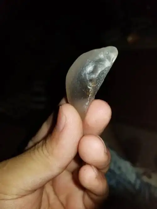 里面是黑色的感觉应该是土,摸着有点像塑料很光滑,咬了下发现是石头