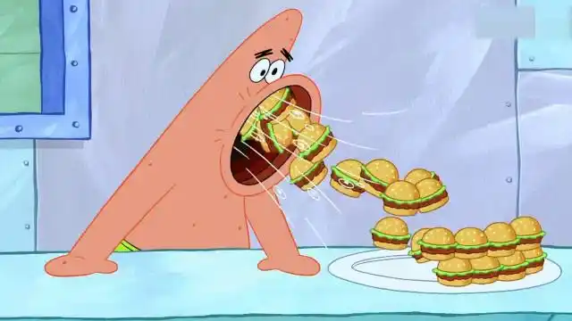 派大星1分钟吃了1000个汉堡,当之无愧的大胃王,佩服