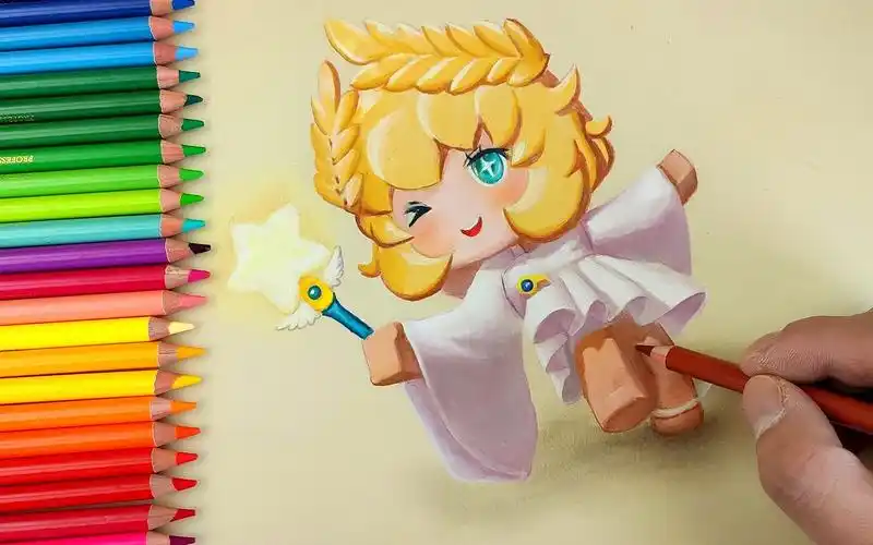 画超可爱的安吉洛斯,迷你世界彩铅手绘!