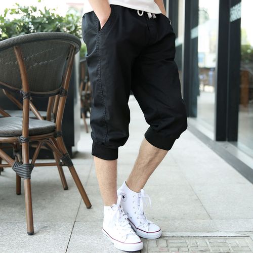 搭配运动鞋配的裤子短裤男士夏季夏季纯短裤男韩版潮流男士宽松七分裤