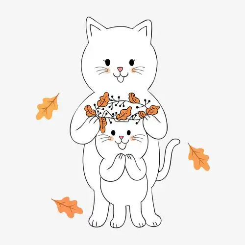 秋季卡通动物元素猫妈妈给小猫带