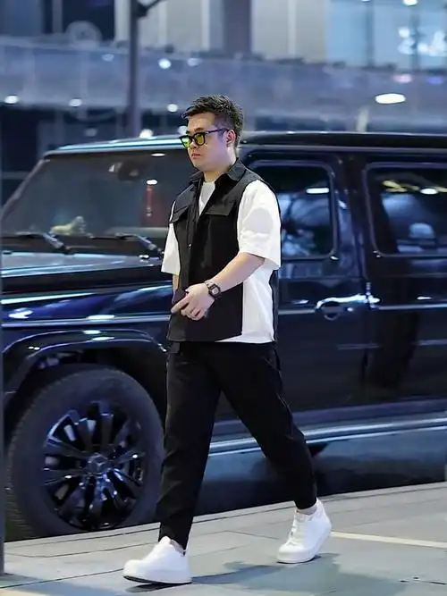 な90-260斤左右微胖男士穿休闲时尚微胖男生夏季显瘦穿搭假两件短袖